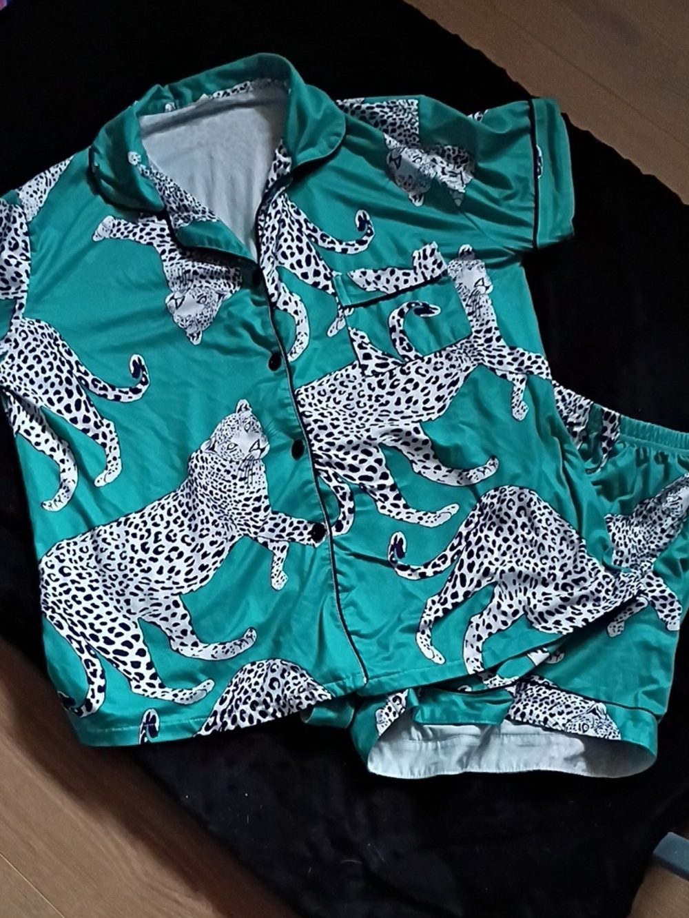 Women's Leopard Print Pajama Set - Teal